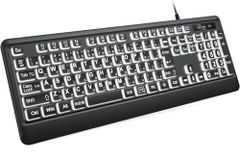 ★新品★大きめの文字の光るホワイトLED付きフルサイズキーボード、静かなUSB有線コンピューターキーボード、折りたたみ式スタンド、有線フルサイズキーボード Windows、PC、ノートパソコン用108キ日本語配列 6710cf5d