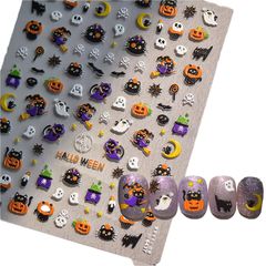 2024年ハロウィン飾り ネイルパッチ ハロウィン 人気 ネイルシール 子供 ネイル用品 DIY ネイル 簡単 ハロウィン かわいい 猫猫 かぼちゃ 幽霊 レリーフ ネイルシール 取り外し可能 バレエ パーティー 盆踊り 撮影小物 目立つ