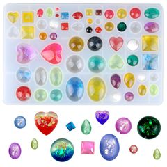 5WYOUKE シリコンモールド 58種 レジン モールド 宝石 楕円 半円 水滴 ハート 丸 四角 レジン イヤリング ネックレス ペンダント uvレジン 型 かわいい モールド 様々 宝石