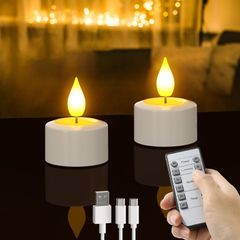 PChero 充電式LEDキャンドル タイマー 2個セット USB充電式無炎ledキャンドル 停電 ティーライト 省エネ 雰囲気が良い リモコン付