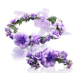 ハロウィン 花冠 花かんむり お花の 冠 花冠 ヘッドドレス 髪飾り ヘアアクセサリー ウェディング ダンス衣装 ロマンチック お花の冠 腕輪 パーティー 結婚式 写真撮影 2次会 発表会 演奏会 コンサート パープル 0