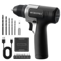 WORKPRO 電動ドリルドライバー 電動ドライバー 電動ドリル 8V 小型 USB充電式 ドリル 5点 ビット10点 六角軸延長ビット 2000mAh大容量バッテリー コードレス 正逆転切り替え 磁気付き LEDライト ネジ締め 穴あけ DIY 家具の組み立