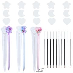 ペン形シリコンモールド 3個セット ボールペン DIY レジン型 ハート 月 星 シェイカーモールド 芯付き UVレジン 手作り アクセサリー F