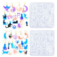 GLOWZEN 레진 몰드 실리콘 몰드 2 세트 레진 금형 DIY 수제 고양이 고양이 고양이 동물 레진 액세서리 고양이 형 B