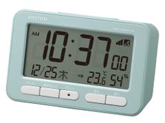 リズム RHYTHM 目覚まし時計 電波時計 電子音 アラーム スヌーズ 付 温度計 湿度計 カレンダー ブルー 7.8×12×5.4cm フィットウェーブ D234 8RZ234SR04