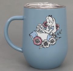 중고 マグカップ･湯のみ アリス マグカップ ふた付き ステンレス Black＆Flower Drinkware 「ふしぎの国のアリス」 ディズニーストア限定