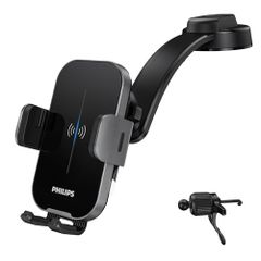 K◆Philips (フィリップス) 車載ワイヤレス充電器 コイル自動検知 Qi対応 急速充電 自動開閉 自由調整 360度回転 DLK7540Q 最大15W ワイヤレス充電 吸盤 エアコン吹き出し口 4.7-6.9インチスマホ対応 カー用品 014d98c5