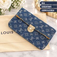 【美品】ルイヴィトン デニム ポシェット プラット M95007 クラッチバッグ モノグラムデニム ゴールド【中古Aランク】