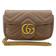 GUCCI グッチ ショルダーバッグ GGマーモント 476433 グレーベージュ レザー