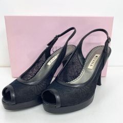 DIANA ダイアナ オープントゥ パンプス 23cm ブラック 黒 花柄 メッシュ バックストラップ サンダル レディース NJ OT04131