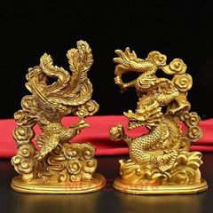 ドラゴン 龍 神龍 鳳凰 像 置物 オブジェ 2ペア 卓上置物 ゴールド 黄金 風水 仏像 卓上置物 縁起物 玄関 昇運 縁起物 魔除け インテリア リビング 贈り物zw0117