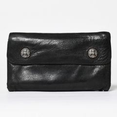 CHROME HEARTS クロムハーツ WAVE CROSS BTN ウェーブ クロスボールボタン デストロイレザーウォレット 長財布 블랙 상태좋음 중고 4a009623