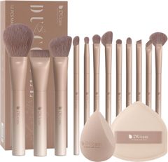 DUcare メイクブラシ 12本セット＋クッションパフ＋メイクスポンジ 化粧ブラシ 化粧筆 アイシャドウブラシ フェイスブラシ ハイライトブラシ 厳選した極細毛をたっぷり使用 メイク道具 プレゼント コーヒーDU-D1207 0