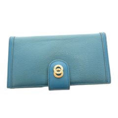 ブルガリ BVLGARI 長財布 ウォレット 二つ折り 小銭入れあり レザー ロゴ ゴールドカラー金具 水色 ライトブルー /FF ■GY18