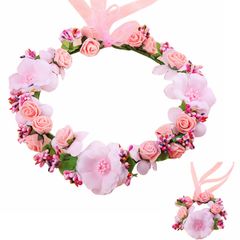 ハロウィン 花冠 花かんむり お花の 冠 花冠 ヘッドドレス 髪飾り ヘアアクセサリー ウェディング ダンス衣装 ロマンチック お花の冠 腕輪 パーティー 結婚式 写真撮影 2次会 発表会 演奏会 コンサート オレンジ