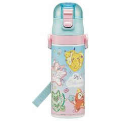 スケーター 포켓몬 ファンシー SDC4 ステンレス水筒 470ml 直飲み 保冷 ワンプッシュ 軽量 肩紐付き 피카츄 ニンフィア