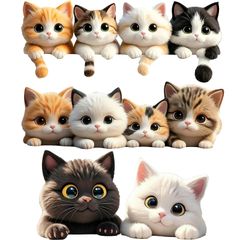 ZQX 車用 猫 ステッカー PVC素材 防水・耐候 猫シール かわいい・おもしろ バイク・ウォール対応 屋外使用に強い耐久素材 10匹の猫デザイン 横並び・顔出しタイプ