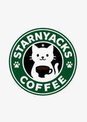 スターニャックス カフェ風 猫 ステッカー, 丸型, 防水加工, かわいい, コーヒー好き, ギフト, プレゼント, 猫好き 白猫, 7cm