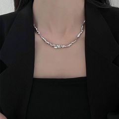 목걸이 여성 보석 한국 스타일 실버 목걸이 데일리 초커 요철 체인 불규칙 모티브 시원한 성인 모드 계 보석 목걸이 한국 패션 생일 선물 목걸이 실버 pp029