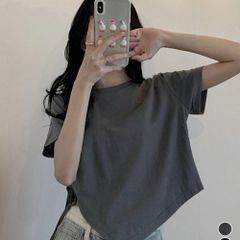 レディース アシンメトリー Tシャツ シンプル リボンドロストトップス 抜け感 シャーリング半袖 薄手 サイド絞り半袖 韓国風 ドロスト Tシャツ 大人可愛いトップス ダンスTシャツ 体型カバーtシャツ pp029