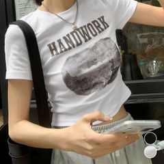 クロップド丈ロゴチビTシャツカットソー夏 英字プリントtシャツレディース半袖 へそ出しトップス韓国風 カジュアルミニタイトTシャツ細見え着やせ 레트로 カレッジ夏服 グラフィックちびT ダンス衣装tシャツ スリム フィットT pp029