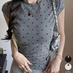 ドット柄tシャツレディース 半袖トップス tシャツ半袖コンパクトTシャツ カットソー半袖 韓国風 フィットトップス細見え フレンチスリーブTシャツ 大人可愛い夏服 水玉柄トップス薄手 細身カットソー春夏 Tシャツフェミニン pp029