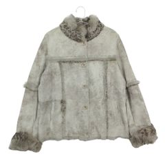 コート ラビットファー スエード アウター レオパード柄裏地 ハーフ グレー F【M】 レディース 【中古】