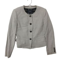BURBERRY LONDON バーバリーロンドン ノーカラージャケット ノバチェック柄裏地 アウター ライトグレー 38【M】 レディース 【中古】