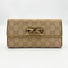 GUCCI グッチ 長財布 キャンバス リボン GG ゴールド 三つ折財布