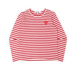 COMME des GARCONS 컴 데 갤슨 하트 워펜 레드 스트라이프 테두리 T 롱 슬리브 8304