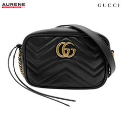 GUCCI グッチ ショルダーバッグ 斜め掛け GGマーモント キルティング チェーン 448065 レザー メタル ブラック レディース 중고