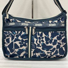 A1144 LeSportsac レスポートサック ショルダーバッグ 斜めがけ 紐調節可能 デラックスエブリデイ マチ拡張 蝶々 バタフライ 総柄 ブルー系 青 ナイロン 軽量 여성