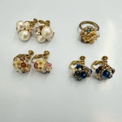 アンティーク調 ビーズイヤリング3セット＋リング1点 레트로 アクセサリー