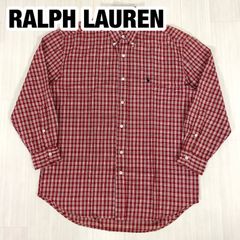 상태좋음 RALPH LAUREN ラルフローレン 刺繍ポニー チェック柄 長袖 ボタンダウンシャツ BDシャツ サイズM レッド 赤 着丈79cm 肩幅51cm 身幅 脇下 56cm 袖丈54.5cm 古着