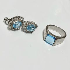 ブルーカラーストーン イヤリング＆リング 3점 세트 레트로 調 ビジュー