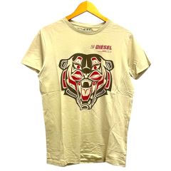 ディーゼル DIESEL Tシャツ カットソー クルーネック プリント ロゴ 半袖 M ベージュ