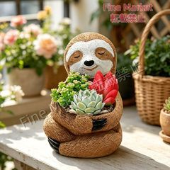 フクロウ親子の植木鉢 ブラウン ブルー 2色 椅子に座るデザイン プランター 多肉植物