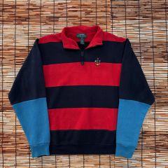 90s ローレン ラルフローレン ボーダー柄 ハーフジップ ニット S