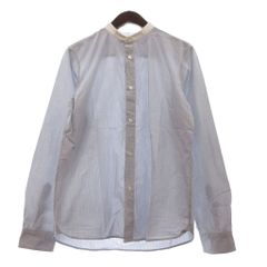 アーペーセー A.P.C. ノーカラーシャツ 長袖 ストライプ 青 ブルー S