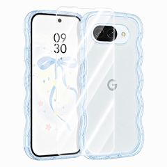 【新品】 Casesmo【1+1枚セット】対応 Google Pixel 10A 用 ケース+ガラスフィルム グーグル ピクセル 9A 用 カバー 半透明の青 韓国 TPU ウェーブ おしゃれ 可愛い 人気 シンプル 滑り止め 薄型 軽量 衝撃吸収 ーピク 1