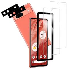 【新品】 【2+2枚セット】ガイド枠付き KPNS 日本素材製 強化ガラス Google Pixel 7a 用 ガラスフィルム カメラフィルム 保護フィルム 1