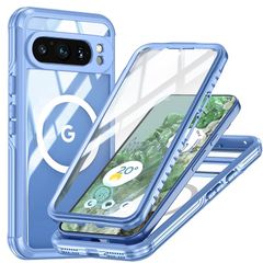 【新品】 Disonbeir 対応 Google Pixel 9 Pro XL ケース MagSafe対応 全面カバー 両面ケース 両面カバー 液晶フィルム付き 360度全面保護 マグネット Qi充電 Pixel9 Pro XL用 耐衝撃 アウトドア,ブル 1