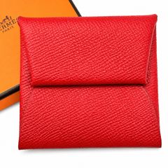 HERMES エルメス バスティア レザー レッド系 赤 コインケース コインパース X刻印 ミニウォレット ミニ財布 小物 ローズ