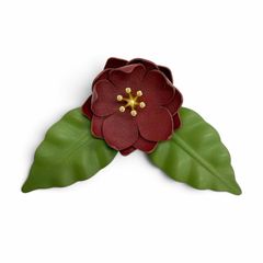 極美品 LOEWE ロエベ C964LPIX17 フラワー ピン クラシックカーフ アクセサリー バーガンディ グリーン スペイン製 レディース オススメ