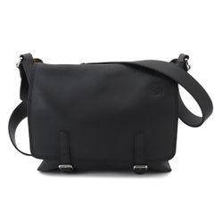 美品 ロエベ LOEWE ミリタリー メッセンジャー ショルダー バッグ レザー ブラック シルバー 金具 337 02 N64 90331349