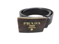 PRADA プラダ ベルト ロゴバックル ブラック系 レザー メンズ