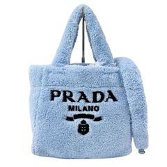 PRADA プラダ ハンドバッグ シアリング ミニトート 1BG447 ブルー系 パイル レディース 2WAY ショルダーバッグ シルバー金具 美品