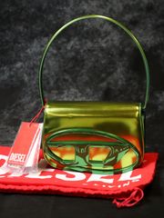 DIESEL ディーゼル 1DR ハンドバッグ ショルダーバッグ 2way レザー Dロゴ パテント グリーンメタリック
