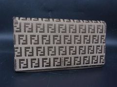 FENDI フェンディ ズッカ柄 キャンバス×レザー 二つ折り 長財布 ウォレット 札入れ 小銭入れ ブラウン系 DQ6815