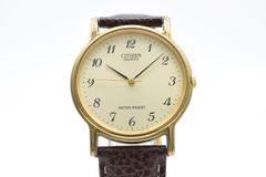CITIZEN シチズン Quartz Dress Watch 1032-S66099 クオーツ 腕時計 ゴールド 文字盤 ゴールドカラー 革ベルト レザー 1990年代 ヴィンテージ ビンテージ ユニセックス メンズ レディース 中古